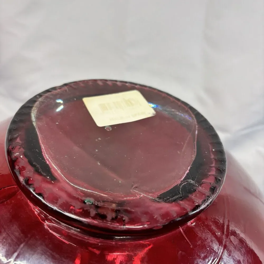 VTG 16” Vidrios Miguel Spain Recycled Glass Ruby Red Balloon Floor Vase MCM